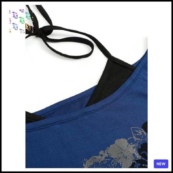 Y2K Graphic Halter Neck T-Shirt Ruched Short Sleeve Going Out Top - Picture 5 of 6